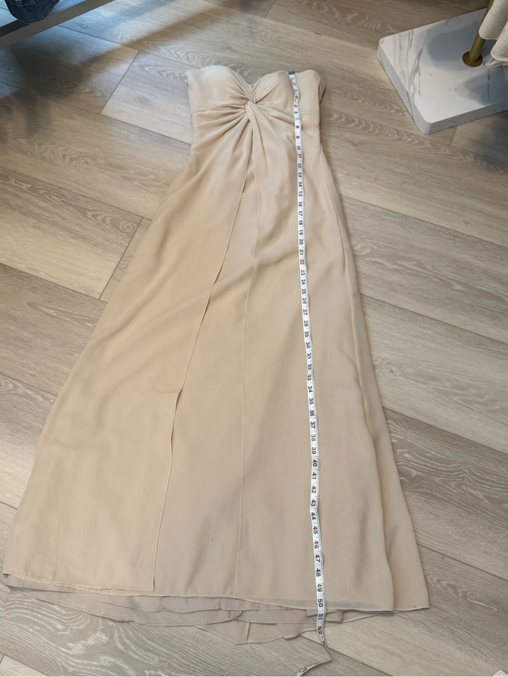 Strapless Pleated Bodice Evening Gown in Cream - Picture 8 of 9